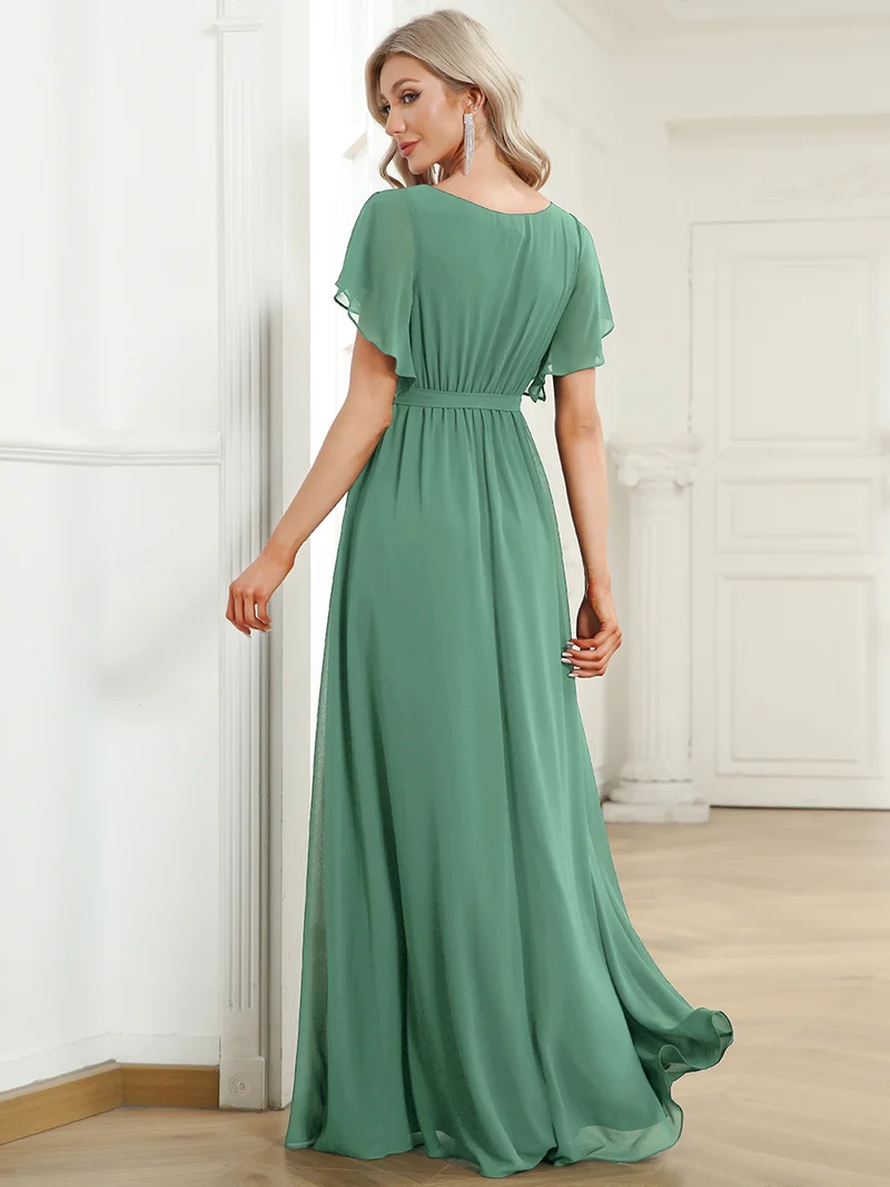 ever LEORA|Robe d’invitée de mariage en mousseline de soie à col V et à manches flottantes