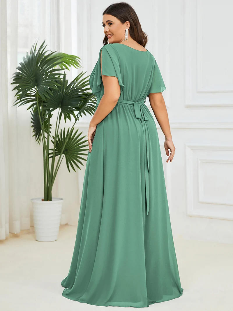 ever LEORA|Robe d’invitée de mariage en mousseline de soie à col V et à manches flottantes