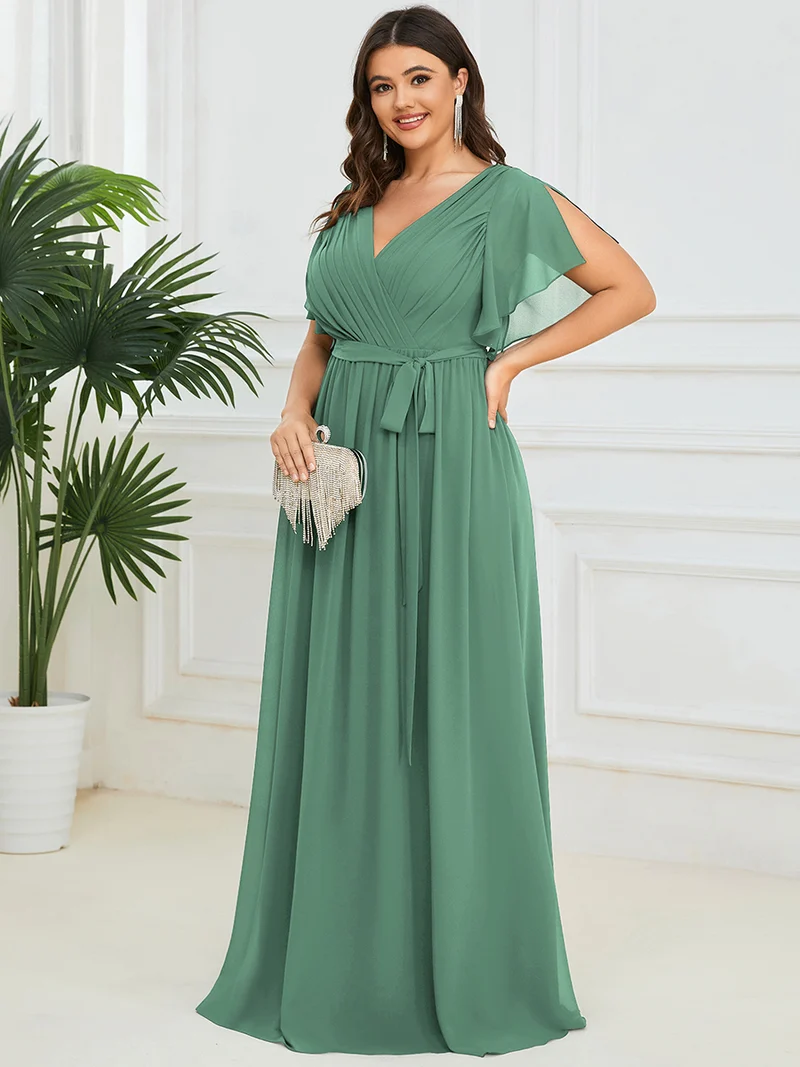 ever LEORA|Robe d’invitée de mariage en mousseline de soie à col V et à manches flottantes