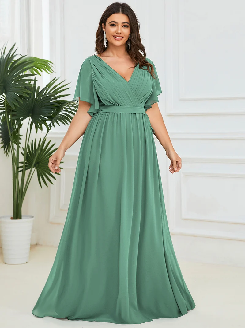 ever LEORA|Robe d’invitée de mariage en mousseline de soie à col V et à manches flottantes