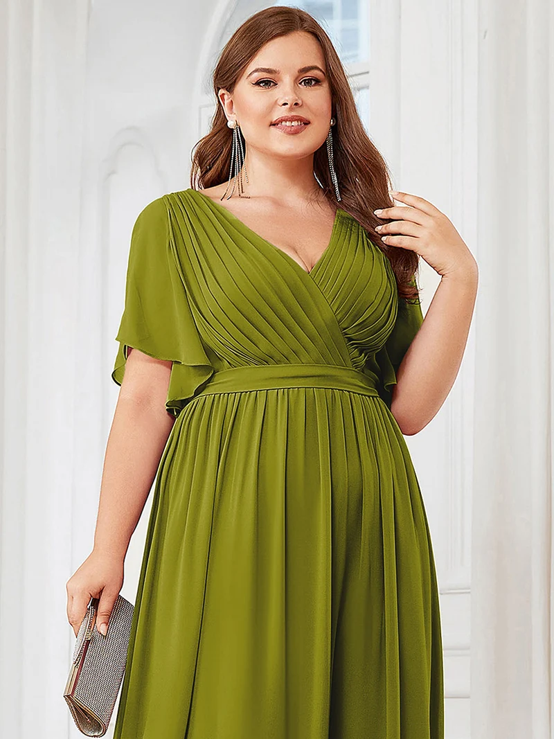 ever LEORA|Robe d’invitée de mariage en mousseline de soie à col V et à manches flottantes