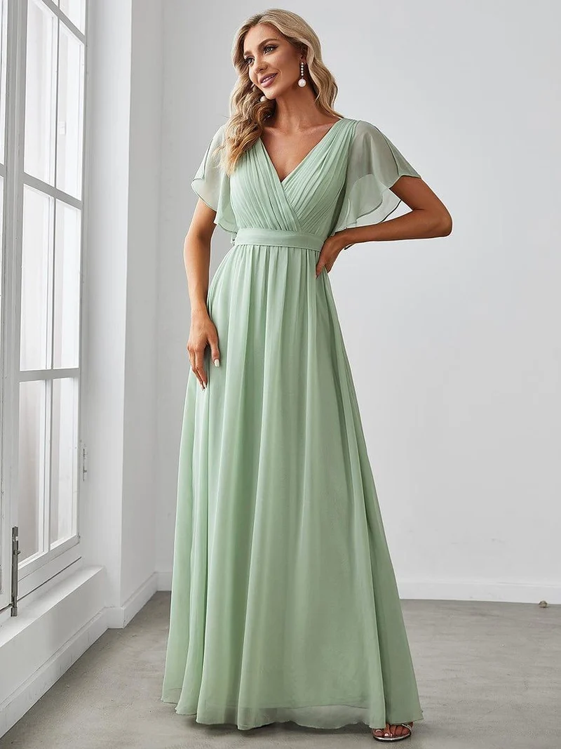 ever LEORA|Robe demoiselle d'honneur en mousseline à encolure en V et à manches flottantes