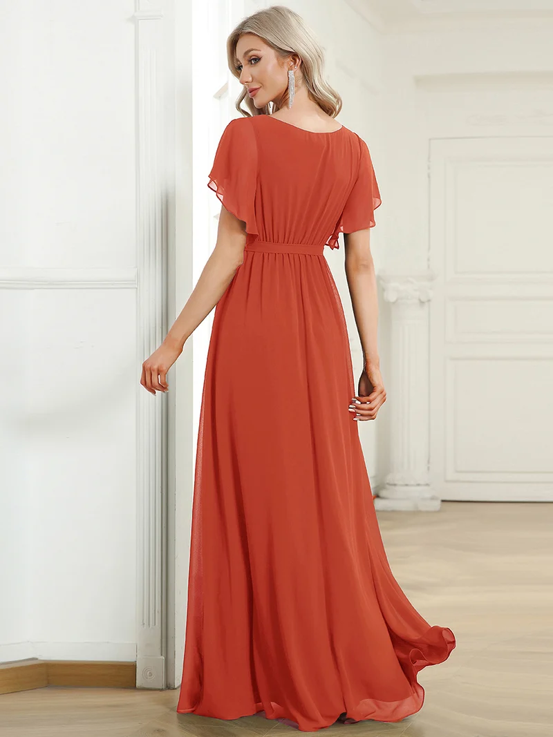 ever LEORA|Robe demoiselle d'honneur en mousseline à encolure en V et à manches flottantes