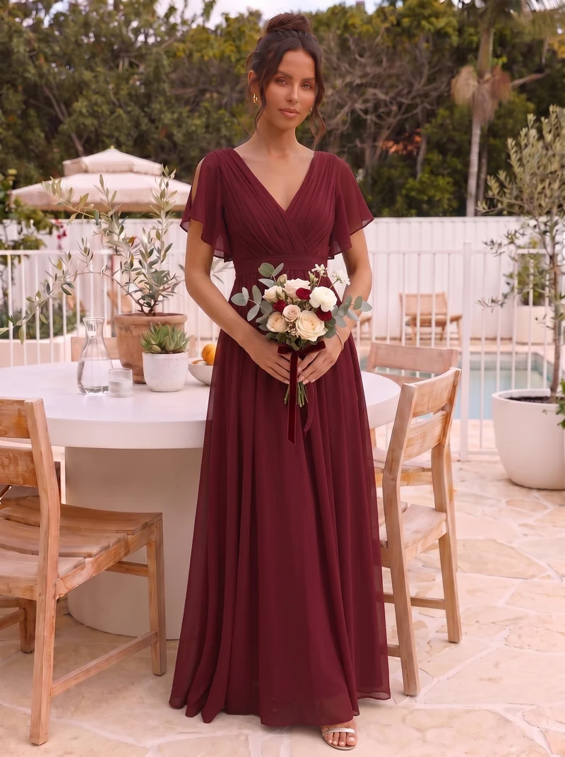 ever LEORA|Robe demoiselle d'honneur en mousseline à encolure en V et à manches flottantes