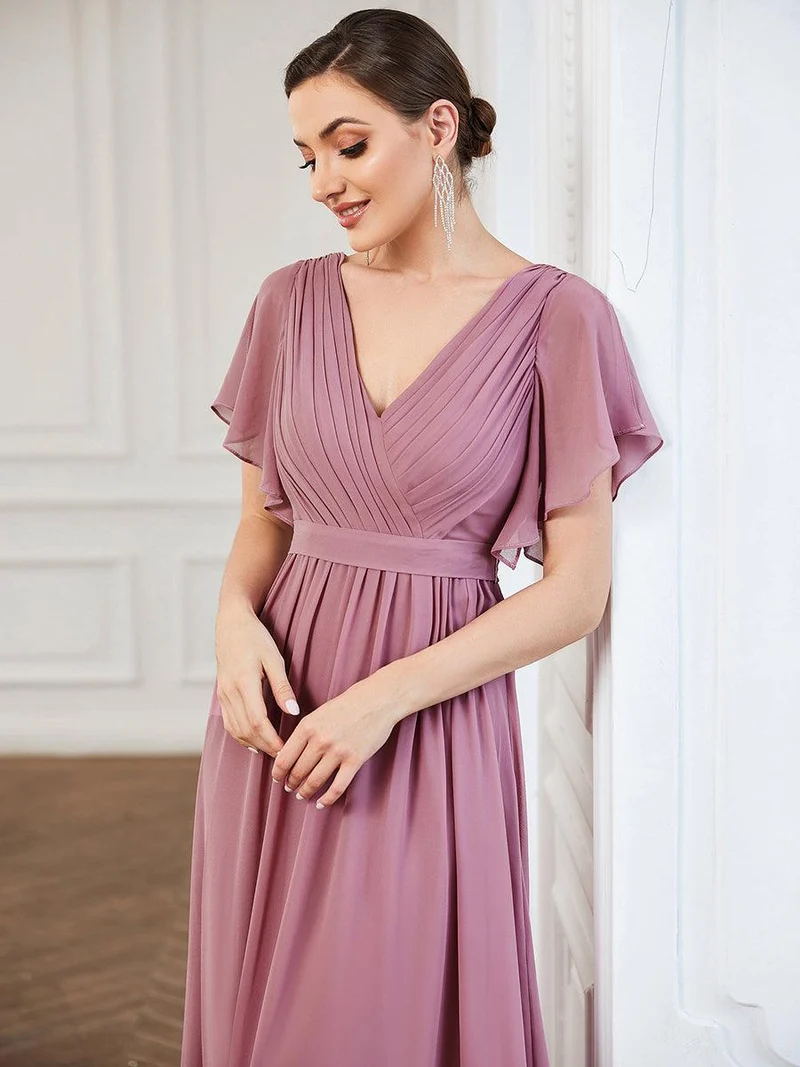 ever LEORA|Robe demoiselle d'honneur en mousseline à encolure en V et à manches flottantes