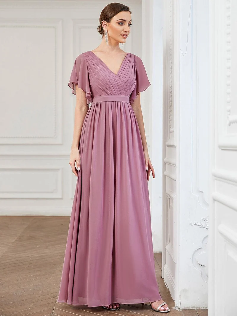 ever LEORA|Robe demoiselle d'honneur en mousseline à encolure en V et à manches flottantes