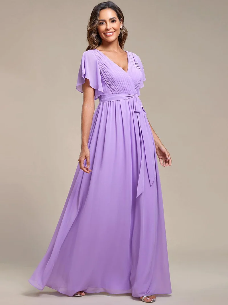 ever LEORA|Robe demoiselle d'honneur en mousseline à encolure en V et à manches flottantes