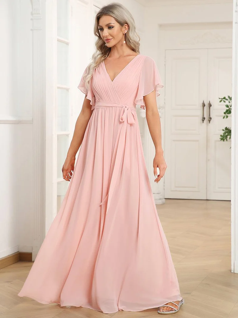 ever LEORA|Robe demoiselle d'honneur en mousseline à encolure en V et à manches flottantes