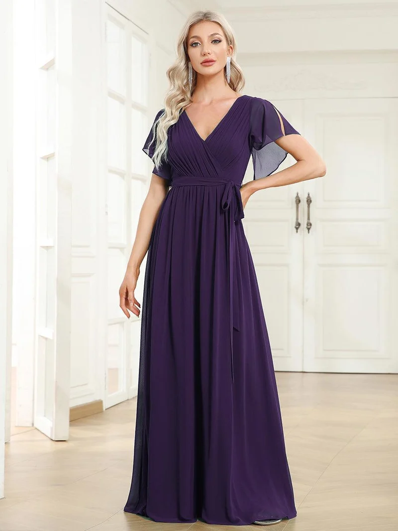 ever LEORA|Robe demoiselle d'honneur en mousseline à encolure en V et à manches flottantes