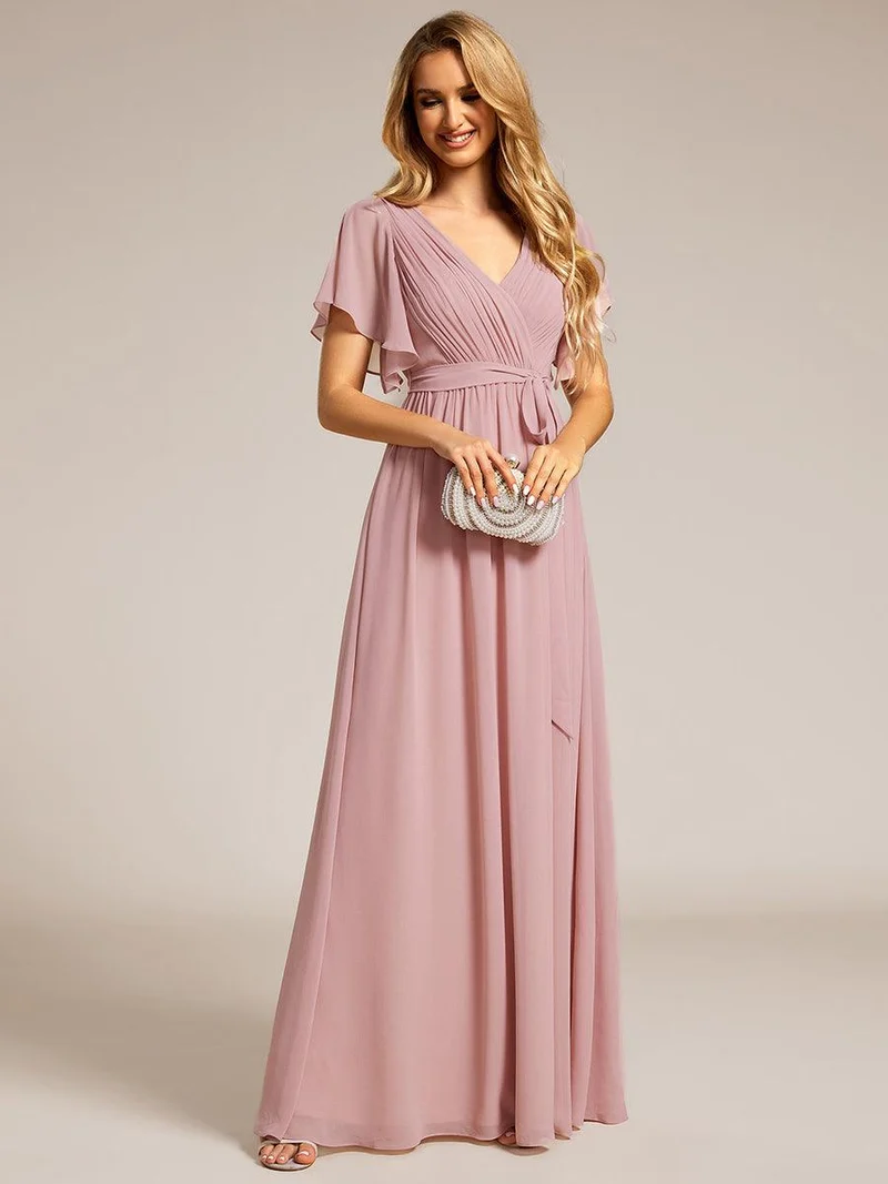 ever LEORA|Robe demoiselle d'honneur en mousseline à encolure en V et à manches flottantes