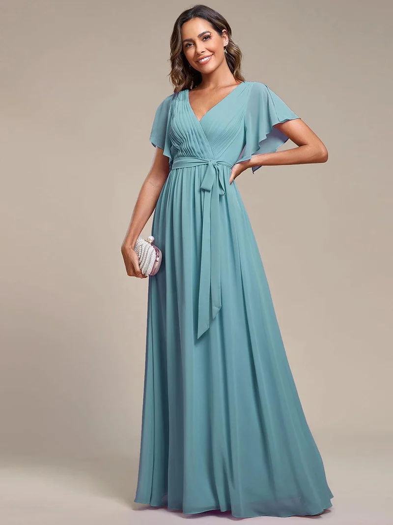 ever LEORA|Robe demoiselle d'honneur en mousseline à encolure en V et à manches flottantes