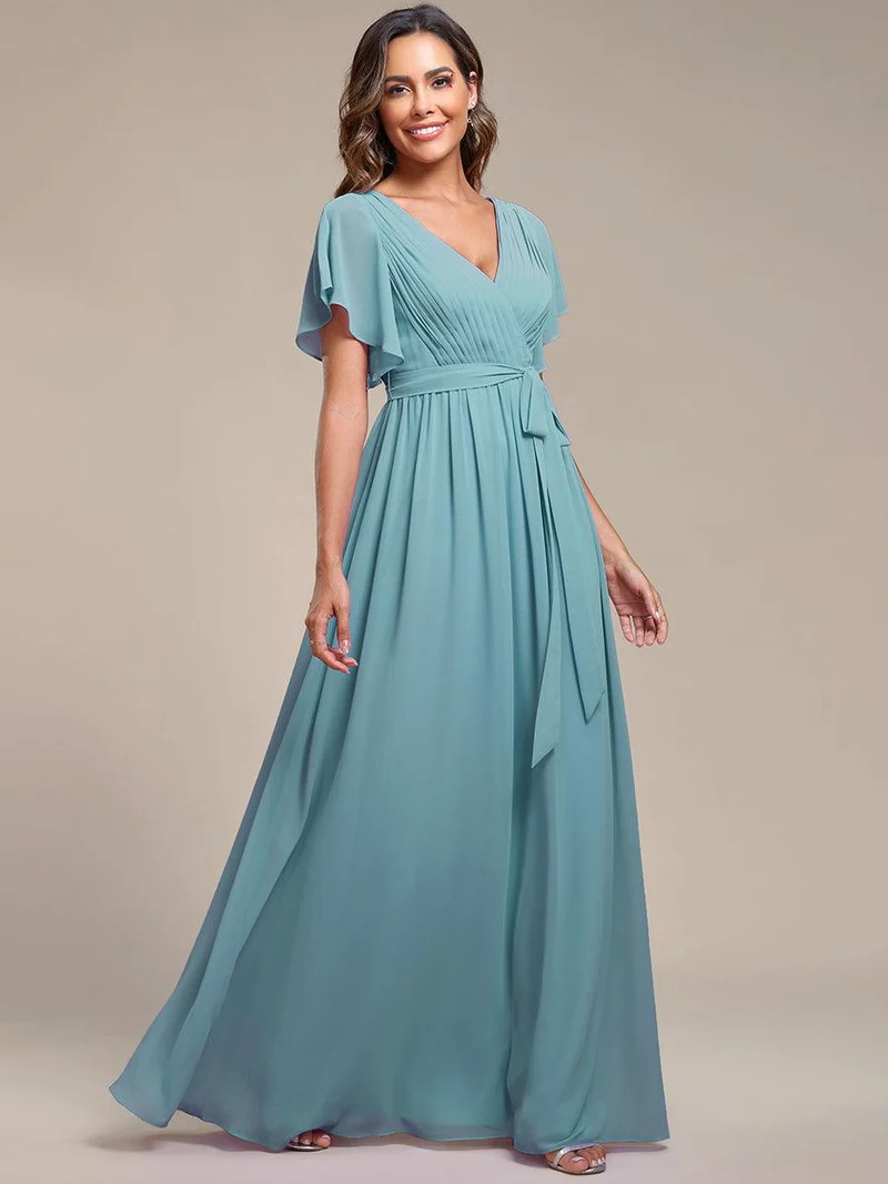 ever LEORA|Robe demoiselle d'honneur en mousseline à encolure en V et à manches flottantes