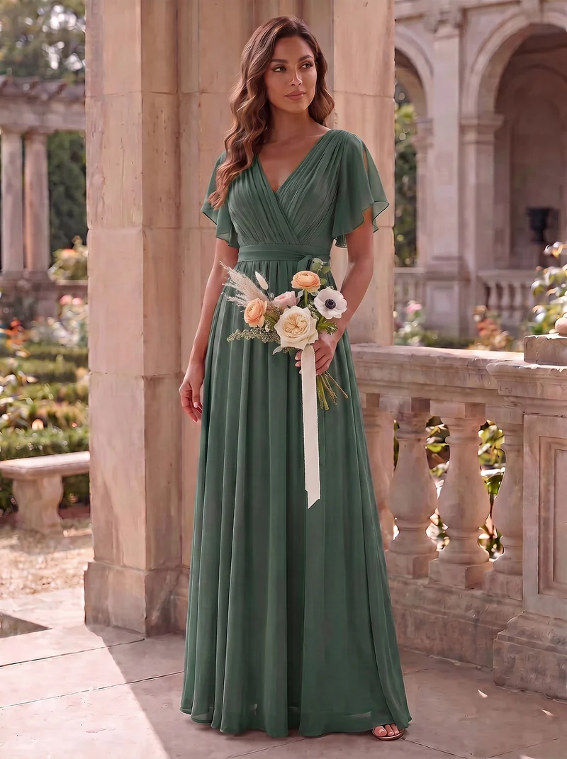 ever LEORA|Robe demoiselle d'honneur en mousseline à encolure en V et à manches flottantes