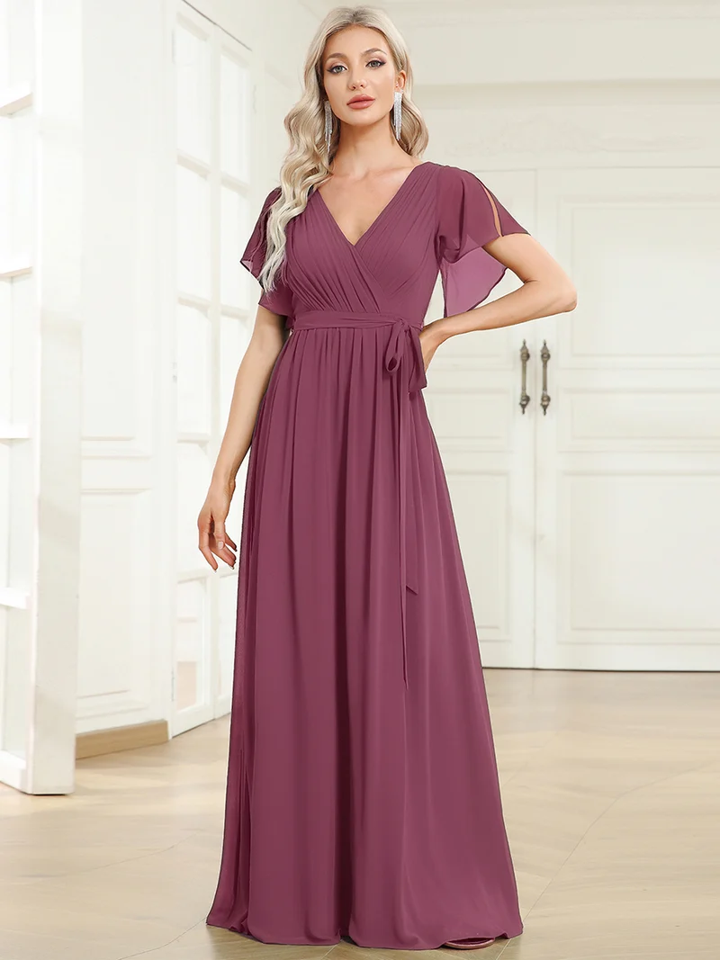 ever LEORA|Robe demoiselle d'honneur en mousseline à encolure en V et à manches flottantes