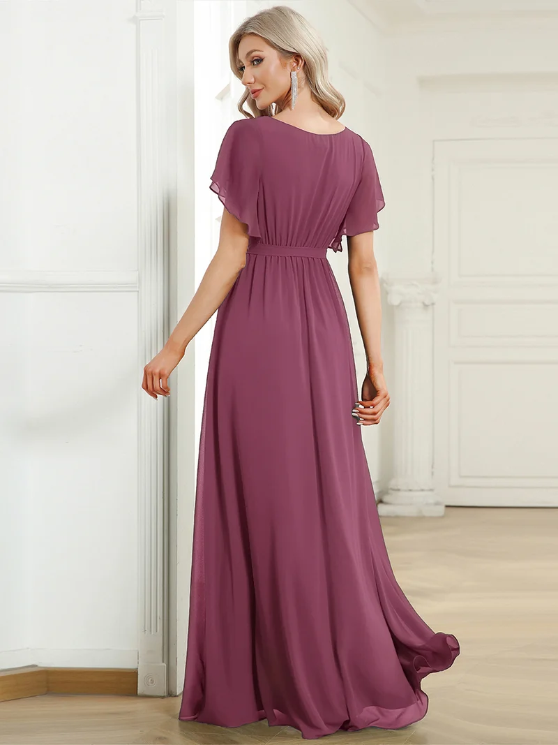ever LEORA|Robe demoiselle d'honneur en mousseline à encolure en V et à manches flottantes