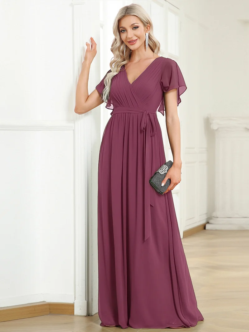 ever LEORA|Robe demoiselle d'honneur en mousseline à encolure en V et à manches flottantes