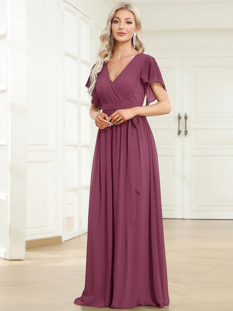 ever LEORA|Robe demoiselle d'honneur en mousseline à encolure en V et à manches flottantes