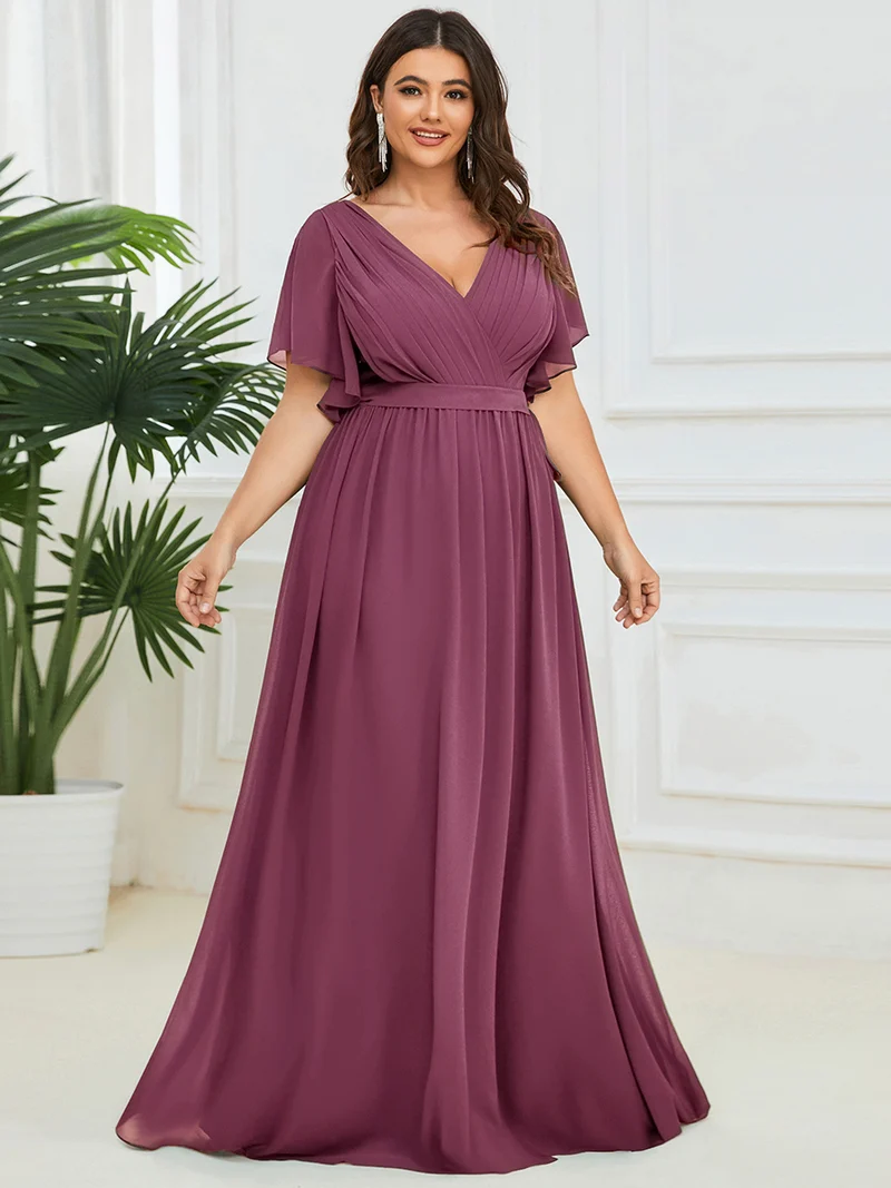 ever LEORA|Robe demoiselle d'honneur en mousseline à encolure en V et à manches flottantes