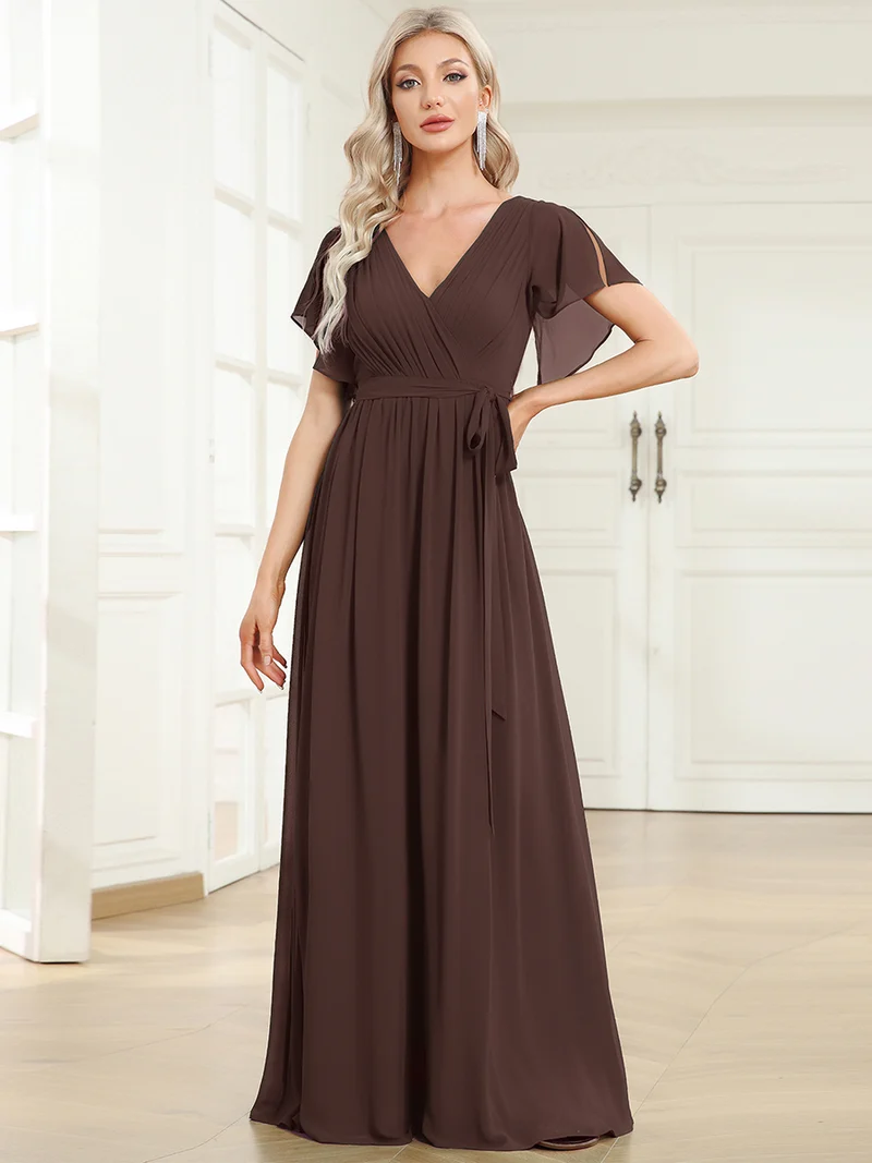 ever LEORA|Robe demoiselle d'honneur en mousseline à encolure en V et à manches flottantes