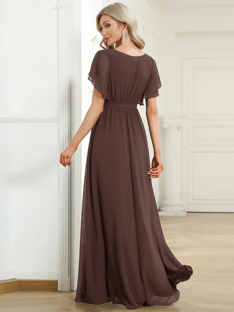 ever LEORA|Robe demoiselle d'honneur en mousseline à encolure en V et à manches flottantes