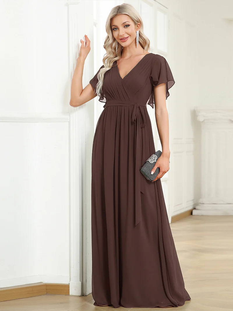 ever LEORA|Robe demoiselle d'honneur en mousseline à encolure en V et à manches flottantes