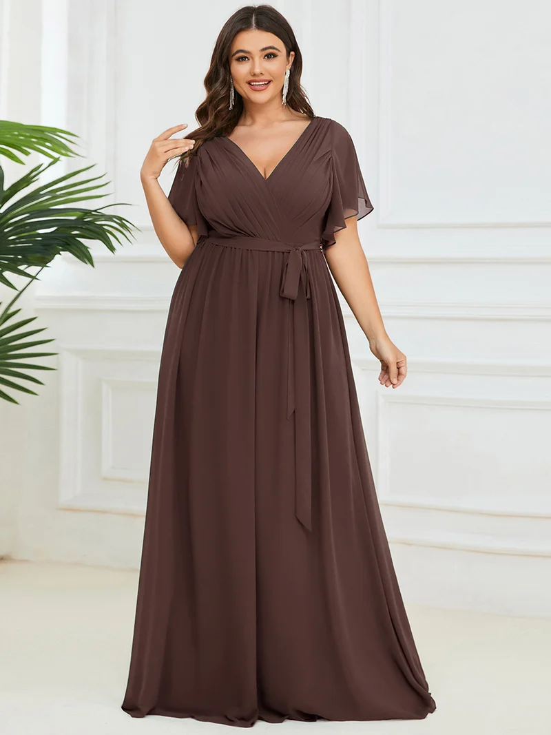 ever LEORA|Robe demoiselle d'honneur en mousseline à encolure en V et à manches flottantes
