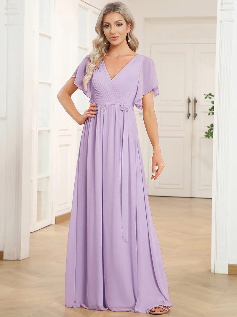 ever LEORA|Robe demoiselle d'honneur en mousseline à encolure en V et à manches flottantes