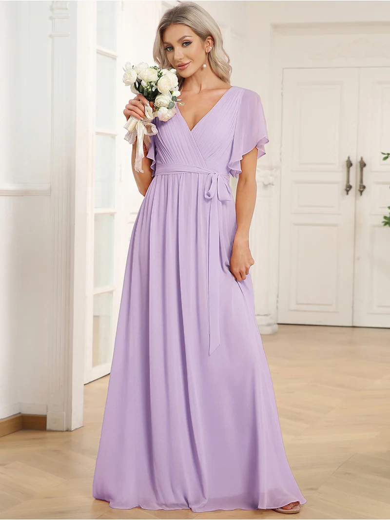 ever LEORA|Robe demoiselle d'honneur en mousseline à encolure en V et à manches flottantes