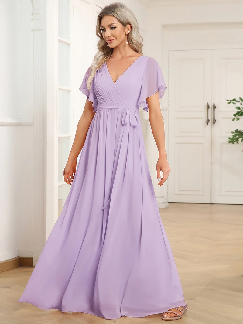 ever LEORA|Robe demoiselle d'honneur en mousseline à encolure en V et à manches flottantes