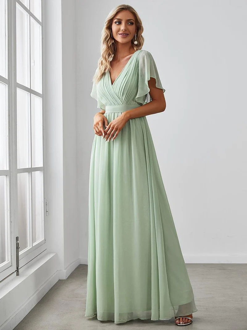 ever LEORA|Robe demoiselle d'honneur en mousseline à encolure en V et à manches flottantes