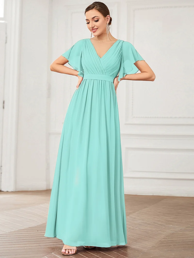 ever LEORA|Robe demoiselle d'honneur en mousseline à encolure en V et à manches flottantes