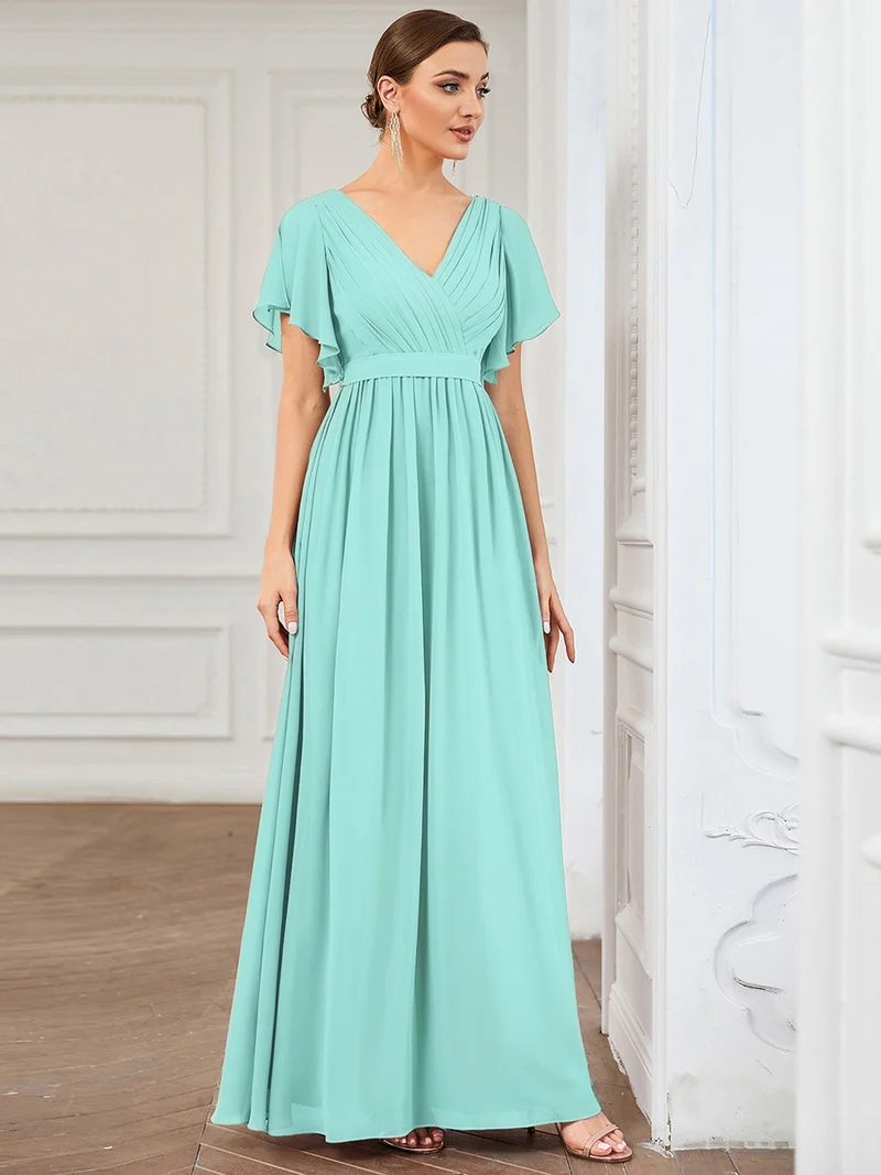 ever LEORA|Robe demoiselle d'honneur en mousseline à encolure en V et à manches flottantes