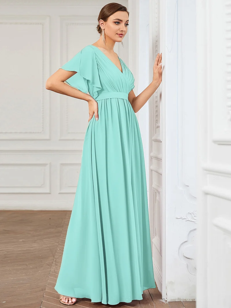 ever LEORA|Robe demoiselle d'honneur en mousseline à encolure en V et à manches flottantes