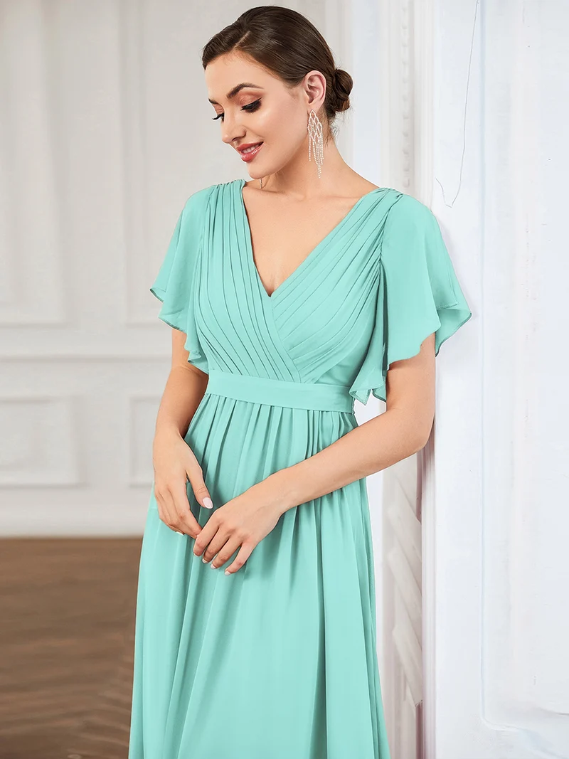 ever LEORA|Robe demoiselle d'honneur en mousseline à encolure en V et à manches flottantes