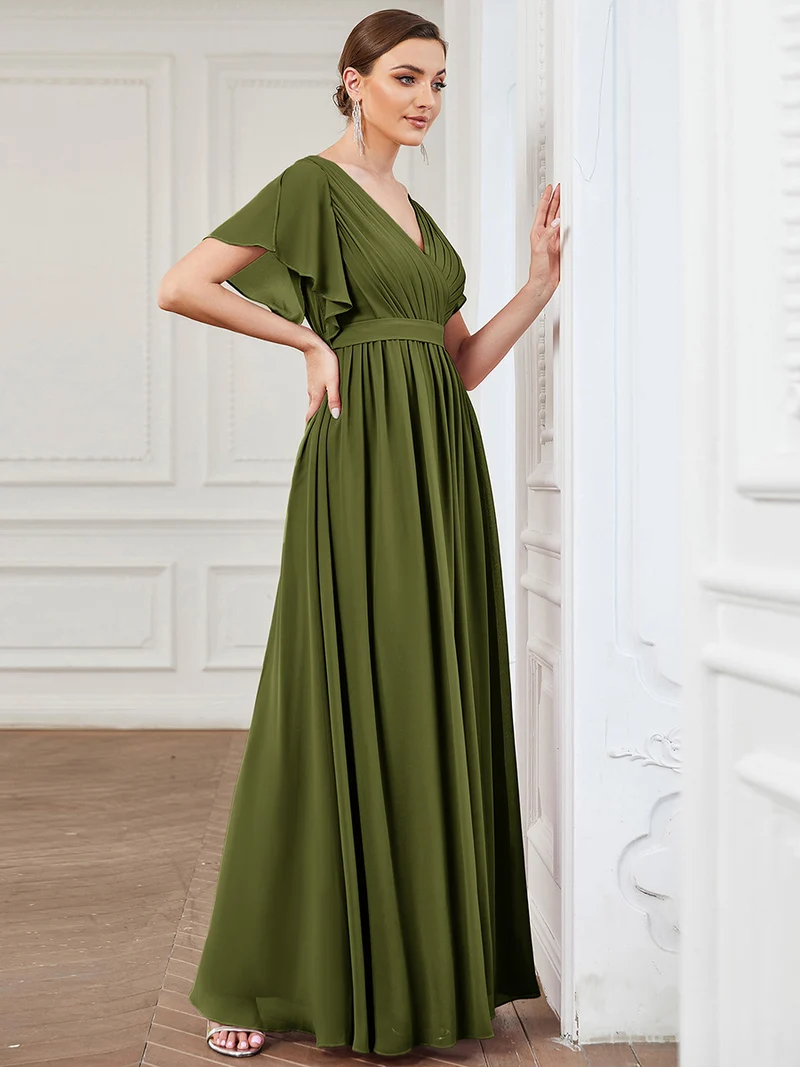 ever LEORA|Robe demoiselle d'honneur en mousseline à encolure en V et à manches flottantes