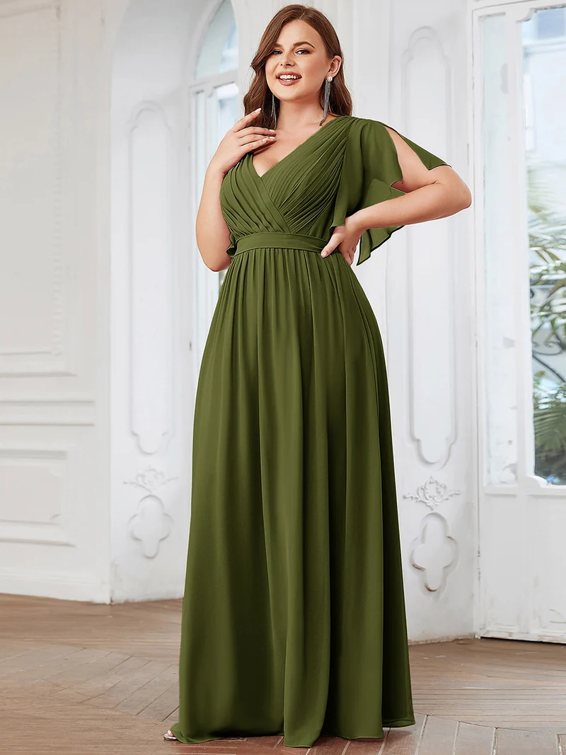 ever LEORA|Robe demoiselle d'honneur en mousseline à encolure en V et à manches flottantes