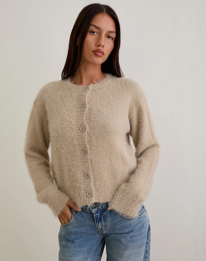 Cardigan Audrina en maille duveteuse beige