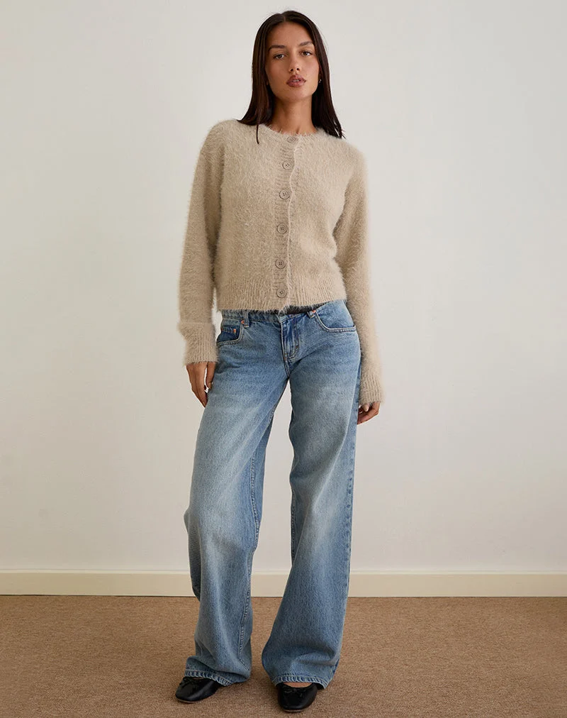 Cardigan Audrina en maille duveteuse beige
