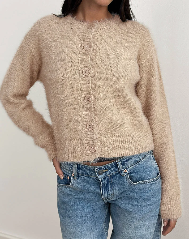 Cardigan Audrina en maille duveteuse beige