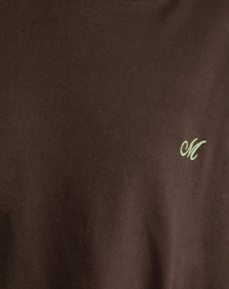Sweat à capuche Lingwu en chocolat amer avec reliure verte et broderie M