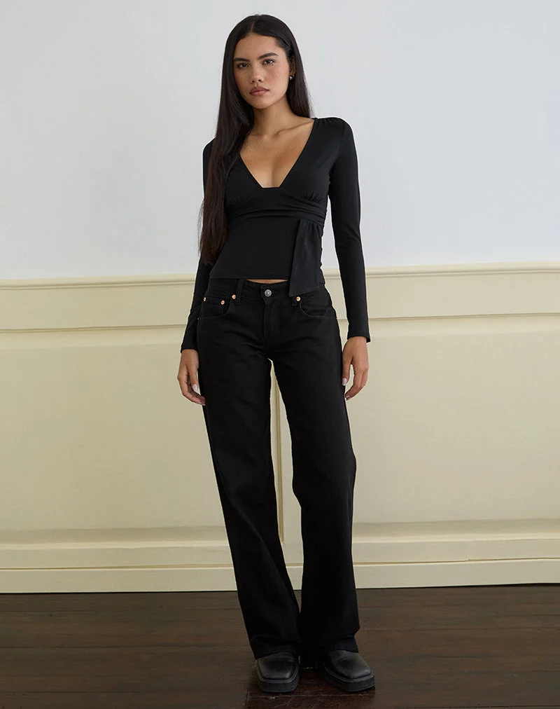 Levard Long Sleeve Top with Drape in Jersey Black (Top à manches longues et drapé en jersey)