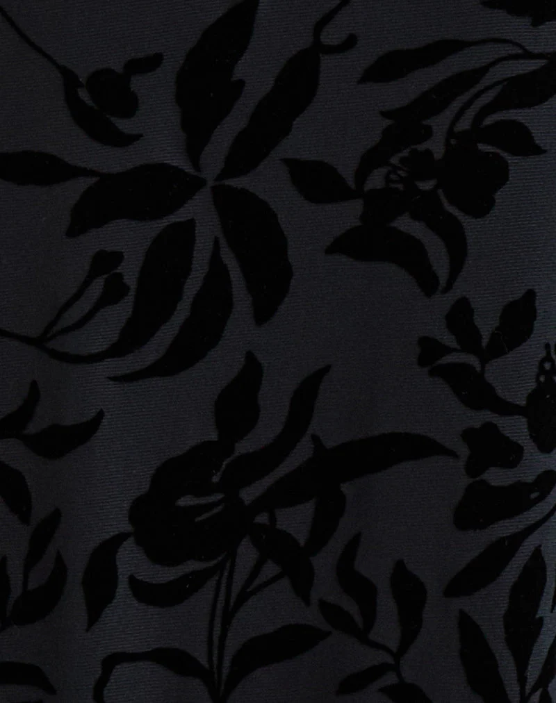 Jupe midi Atira, Flock Leaf Flower Black