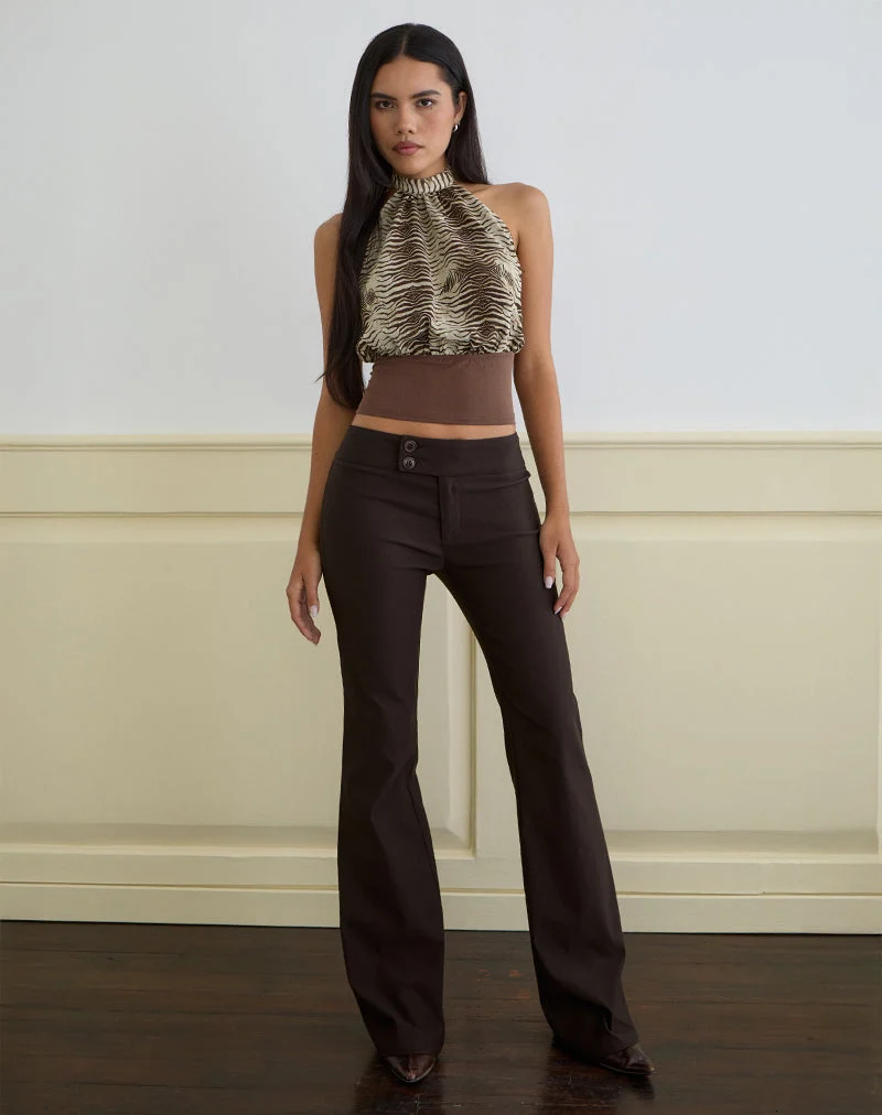 Haut dos nu Rania en mousseline imprimé animalier, couleur marron « Align »