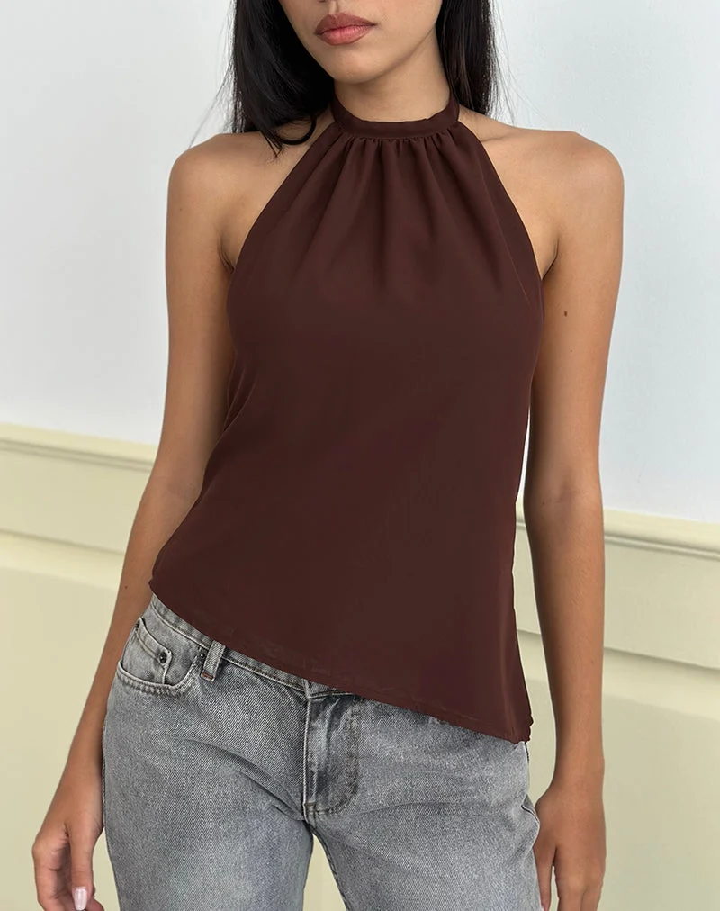 Astina Halterneck Top in Chiffon Brown