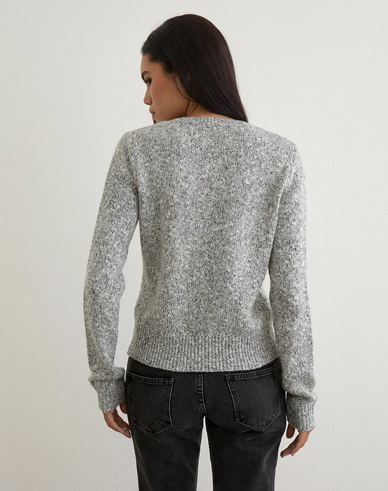 Cardigan Talira en tricot gris foncé marbré