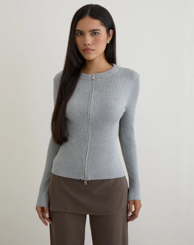 Liano Cardigan zippé en tricot côtelé gris