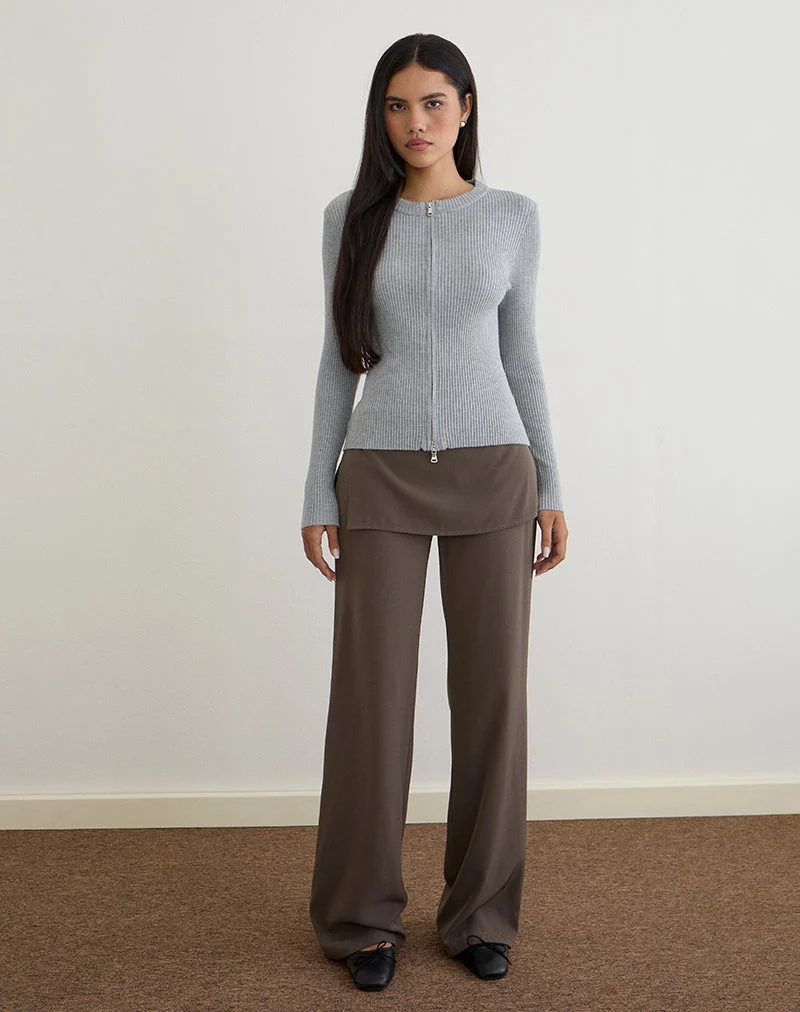 Liano Cardigan zippé en tricot côtelé gris