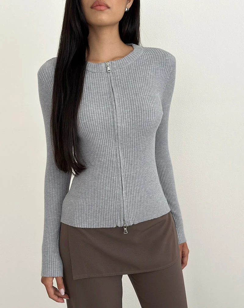 Liano Cardigan zippé en tricot côtelé gris