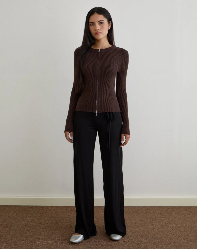 Liano Cardigan zippé en tricot côtelé marron