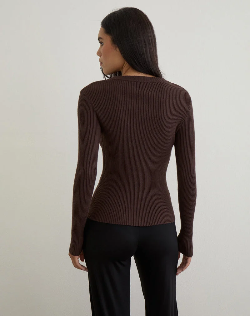 Liano Cardigan zippé en tricot côtelé marron
